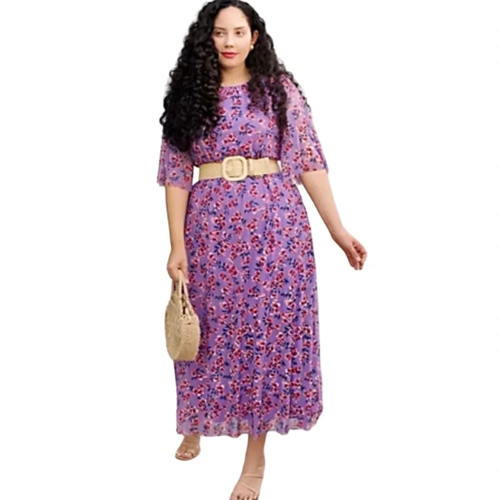 Girl With Curves Petite Mesh Flutter Sleeve Maxi Dress Black Floral NWOT Size LP - Picture 4 of 8